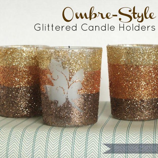 DIY Candle Holders - Ombre-Style Glittered Candle Holders - Easy Ideas for Home Decor With Candles, Tall Candlesticks and Votives - Fun Wooden, Rustic, Glass, Mason Jar, Boho and P