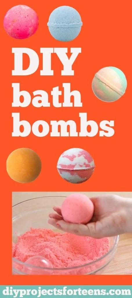 Homemade bath bombs recipe in various fun colors, an easy craft to make and sell for extra holiday cash