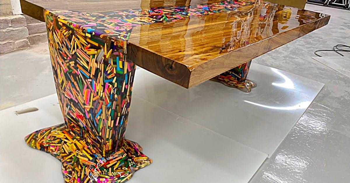 Thousands Of Floating Pencils Make Up This DIY Table