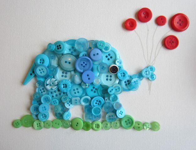 DIY Nursery Decor - Button Elephant - Easy Projects to Make for Baby Room - Decorations for Boy and Girl Rooms, Unisex, Minimalist and Modern Nurseries and Rustic, Farmhouse Style