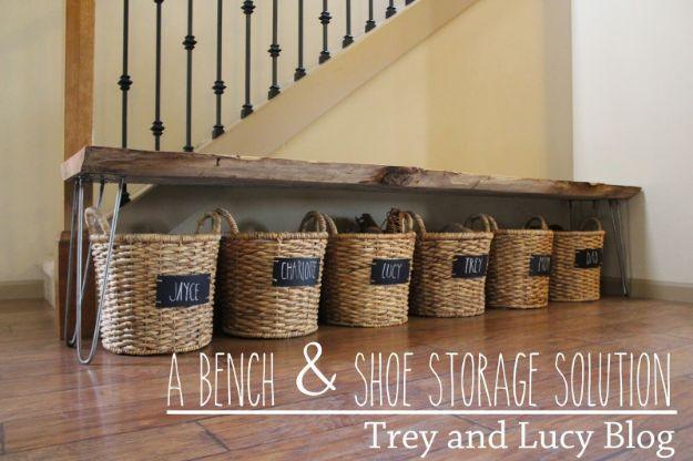 Bench & Shoe Storage DIY, budget friendly using stuff already sitting in a bin and a keepsake worth handing down