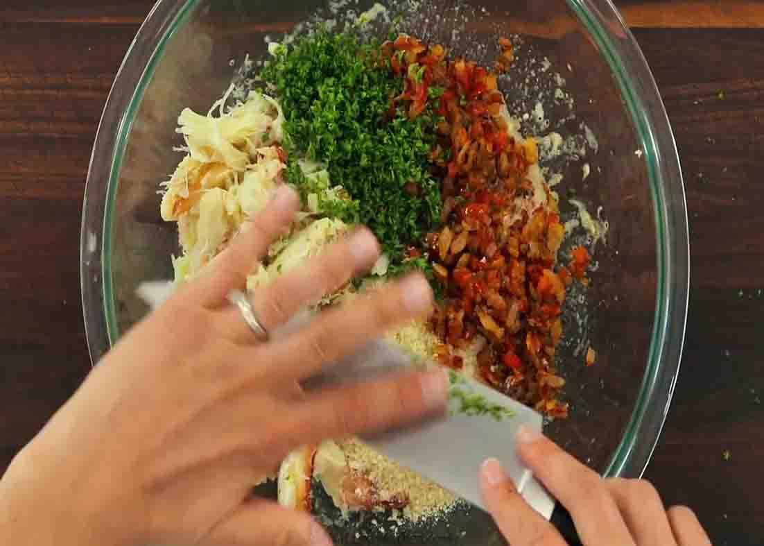 Mixing all the ingredients for the crab cakes recipe