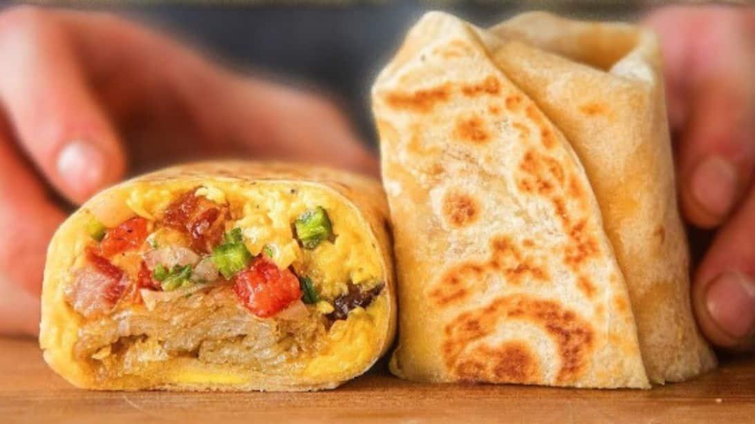 Perfect Cheesy Bacon Egg Breakfast Burrito
