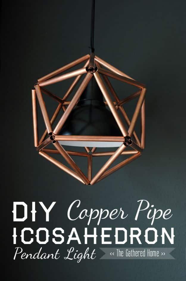 DIY Copper Pipe Icosahedron Light Fixture, a modern decor idea worth trying this season and one worth pinning for later