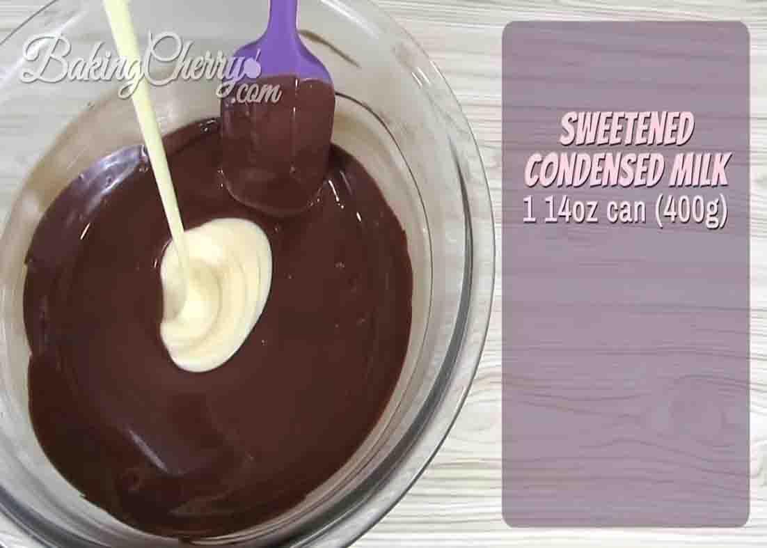Combining the chocolate and milk for the fudge bars