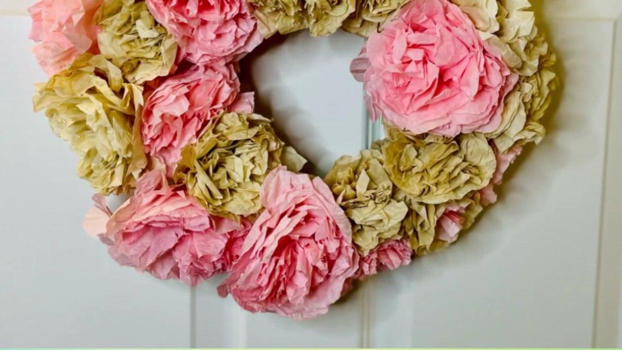 Easy DIY Peony Wreath Using Coffee Filters