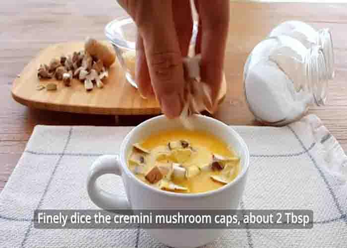 Mushroom and parmesan microwave egg cup for breakfast