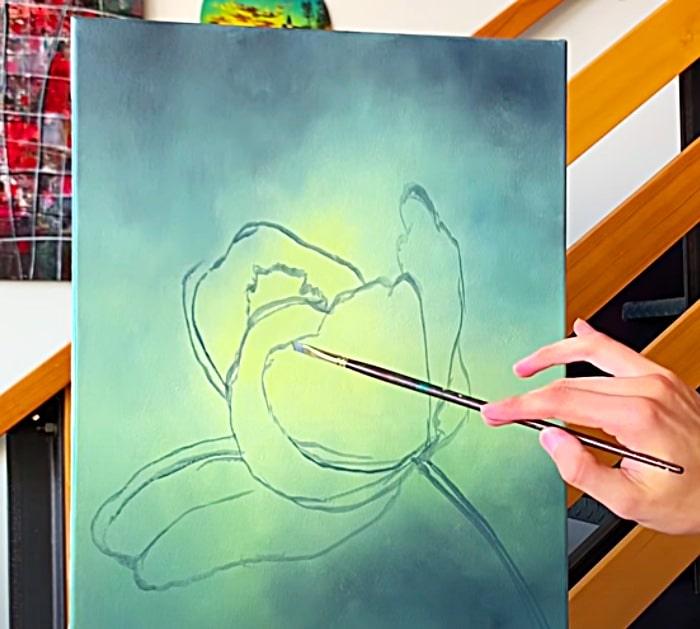 Paint Tulips With Oil Paints On A Canvas