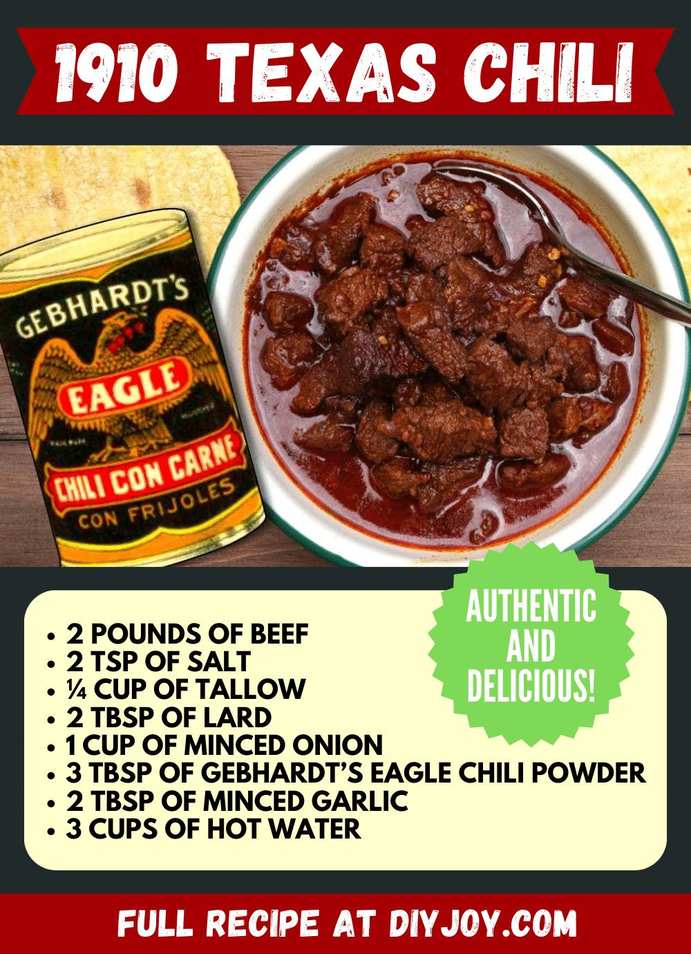 Super Easy 1910 Texas Chili Recipe