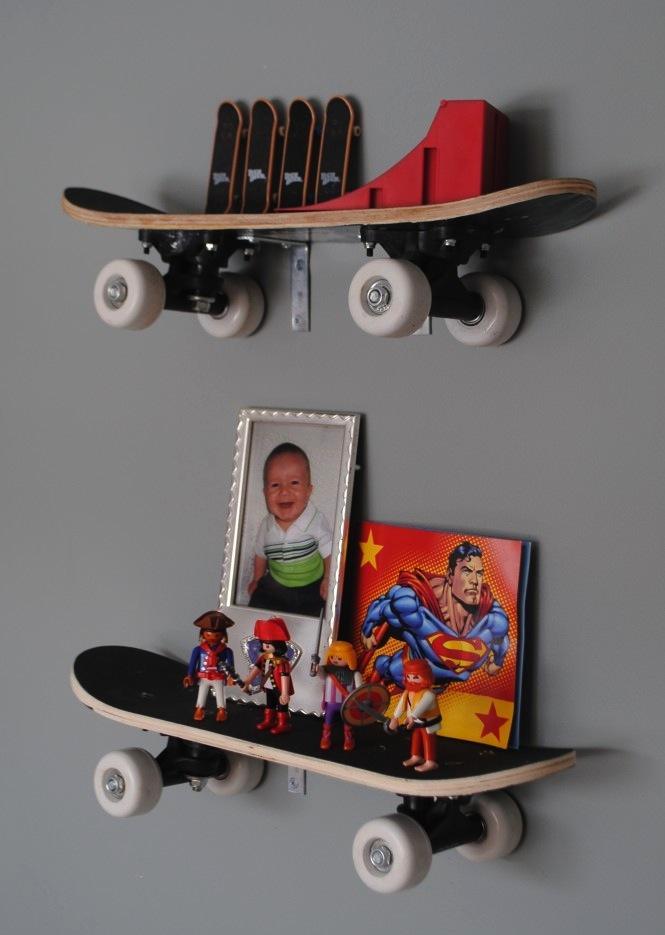 DIY Playroom Ideas and Furniture - Skateboard Shelves - Easy Play Room Storage, Furniture Ideas for Kids, Playtime Rugs and Activity Mats, Shelving, Toy Boxes and Wall Art - Cute D