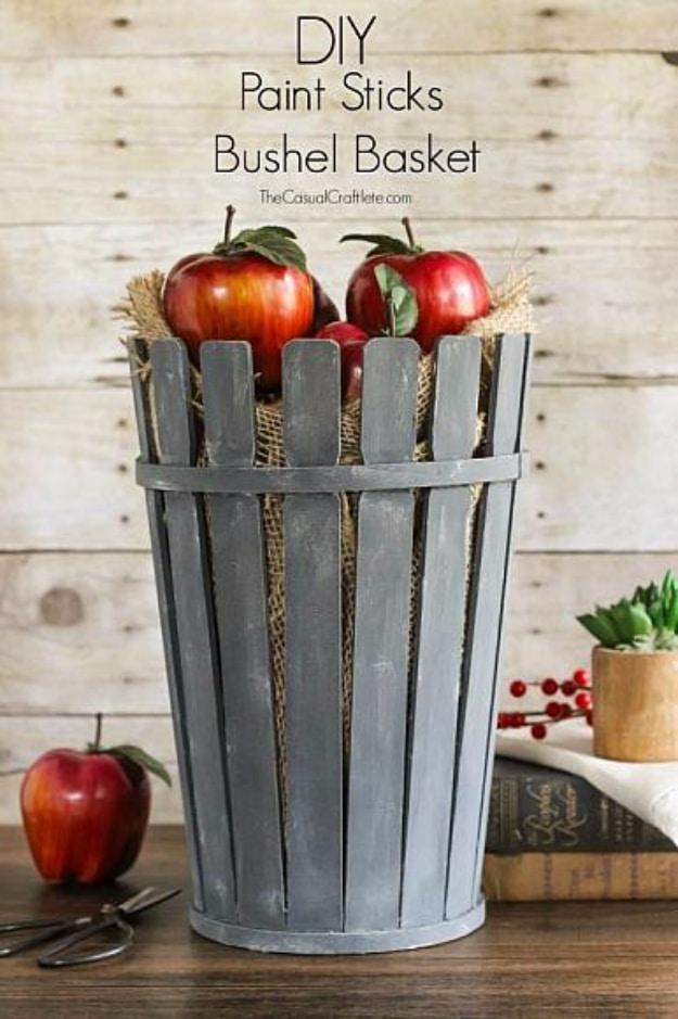 DIY Paint Sticks Bushel Basket, a rustic decor accent, cheap enough to try twice if the opening round flops