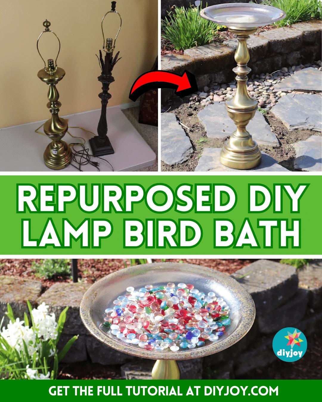 Easy Repurposed DIY Lamp Bird Bath Tutorial