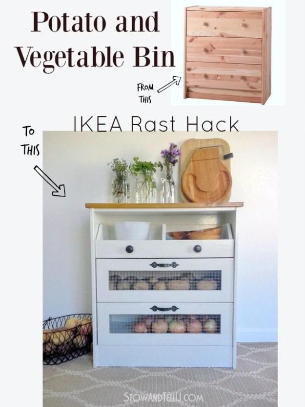 Potato and Vegetable Bin IKEA Rast Hack, forgiving enough for a first attempt and an idea worth saving for later