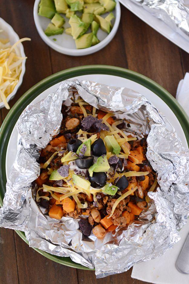 Foil Packet Sweet Potato Tacos, a campsite dinner idea, light on prep but big on payoff and a bite worth saving room for
