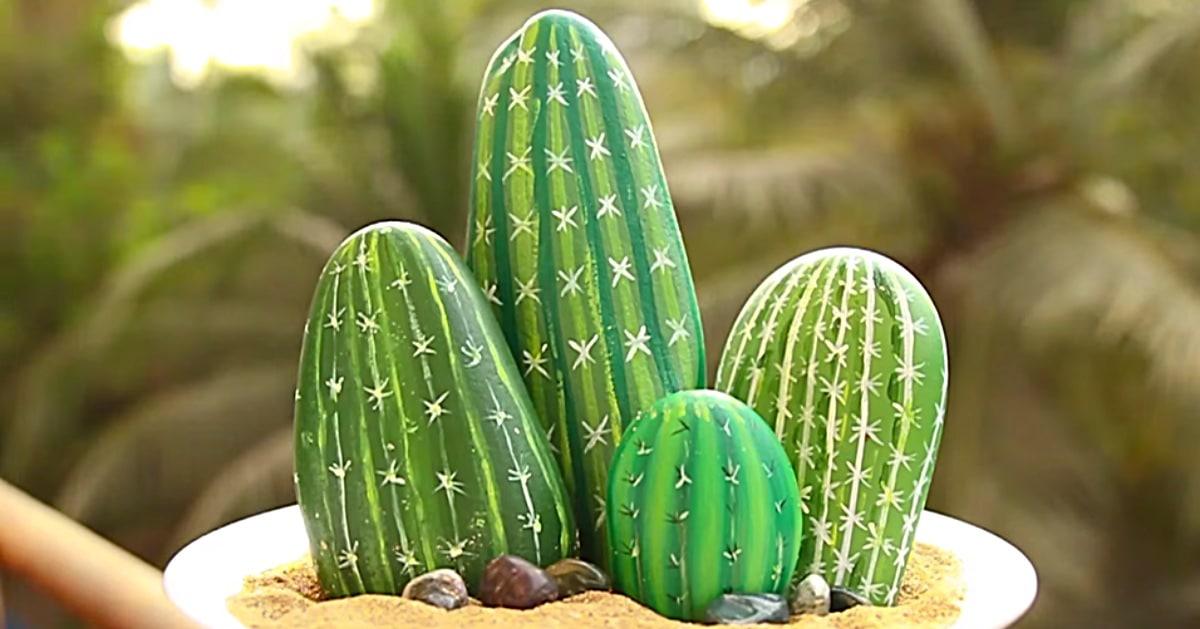 DIY Painted Pebble Cactus