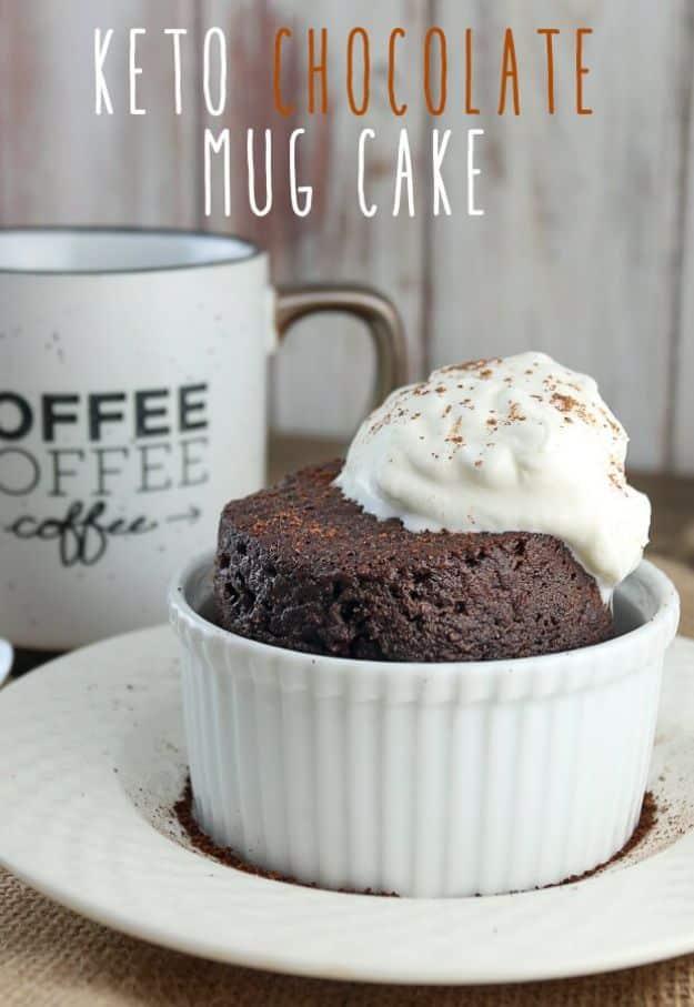 Keto Dessert Recipes - Keto Chocolate Cake in a Mug - Easy Ketogenic Diet Dessert Recipes and Recipe Ideas - Shakes, Cakes In A Mug, Low Carb Brownies, Gluten Free Cookies #keto #k
