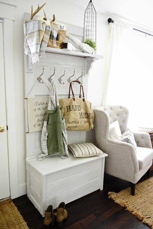 DIY Door Hall Tree, one of the best entryway decor ideas on this list and an idea worth saving for later