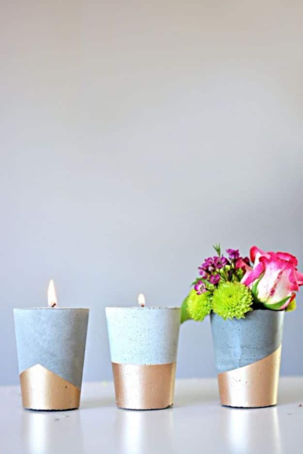 DIY Candle Holders - DIY Cement Candle Holder - Easy Ideas for Home Decor With Candles, Tall Candlesticks and Votives - Fun Wooden, Rustic, Glass, Mason Jar, Boho and Projects With