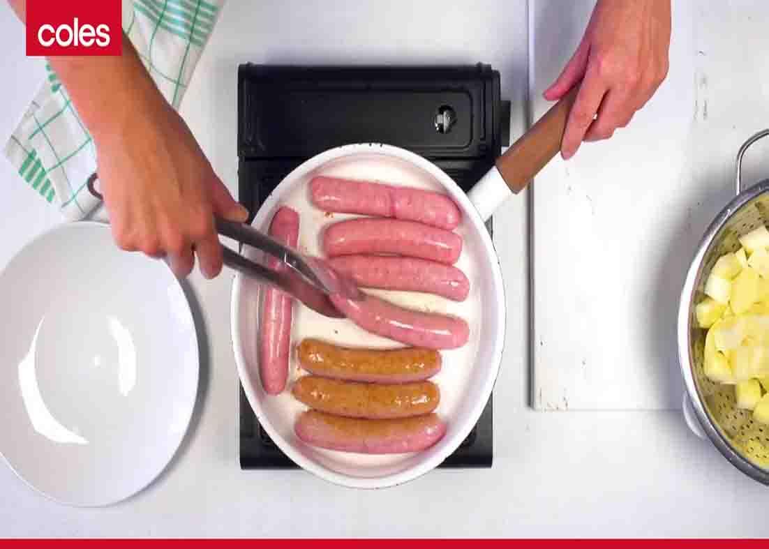 Frying the sausage for the sausage casserole