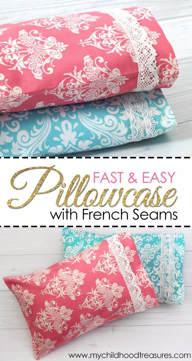 Fast And Easy Pillowcase With French Seams, one of the best pillowcase projects on this list and a quick weekend sew