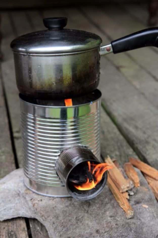 Tin Can Portable Rocket Stove, an upcycled container craft, budget friendly using stuff already sitting in a bin