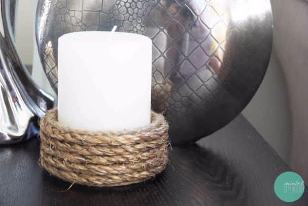 Rope Wrapped Candle Holder, a fun weekend project with basic candle supplies and a charming handmade touch for the table