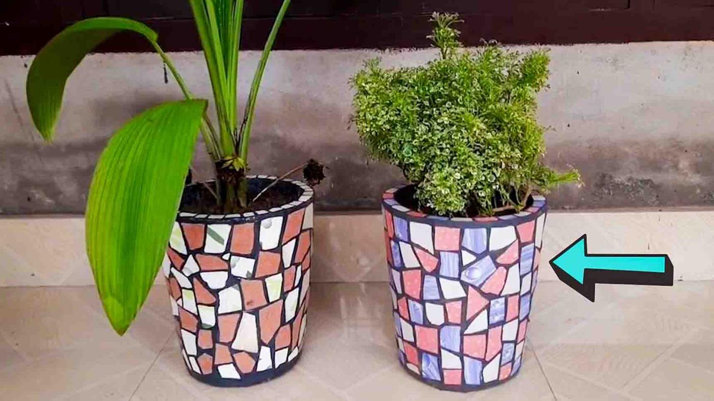 DIY Flower Pot Making With Broken Tiles