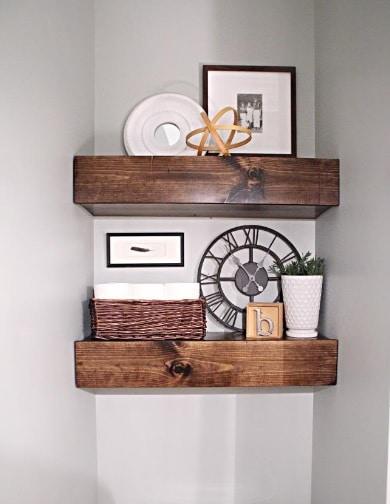 Chunky Wood Bathroom Shelves, a handmade storage solution, flexible enough to fit whatever materials are on hand