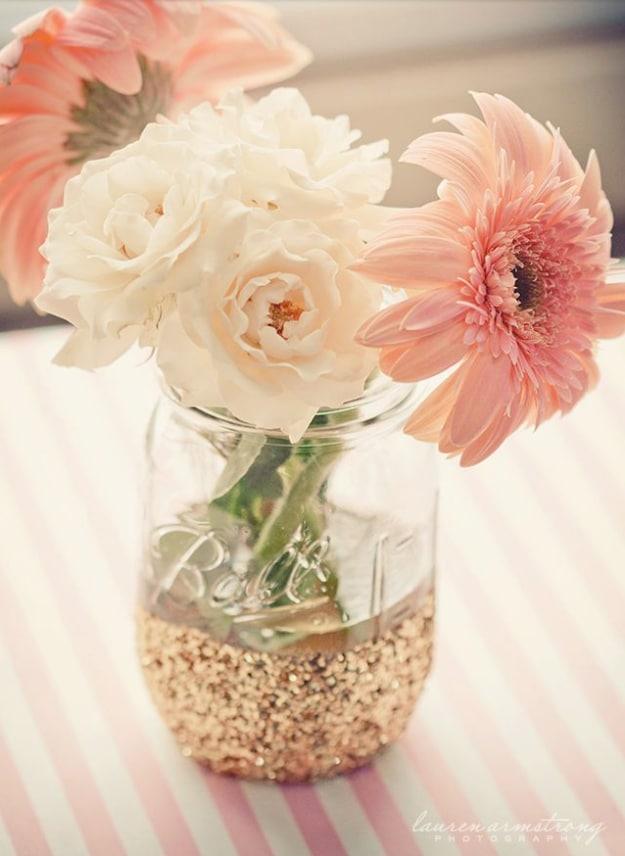Mason Jar Dipped In Glitter, easy to scale up for a full batch and a piece worth keeping out on display