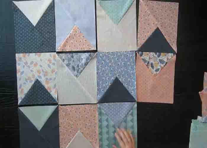 Laying out the block to make the twinkle quilt