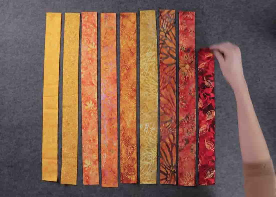 Arranging the strips for the bargello quilt