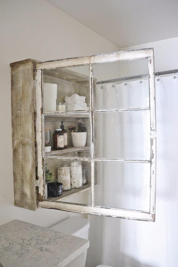 DIY Antique Window Bathroom Cabinet, a clever DIY storage idea worth building this weekend and an idea worth saving for later