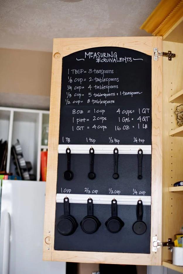 Organizing Ideas for Your Life - Cabinet Door Chalkboard with Measuring Utensils - Easy Crafts and Cool Ideas for Getting Organized - Best Ways to Get Organized - Things to Make fo