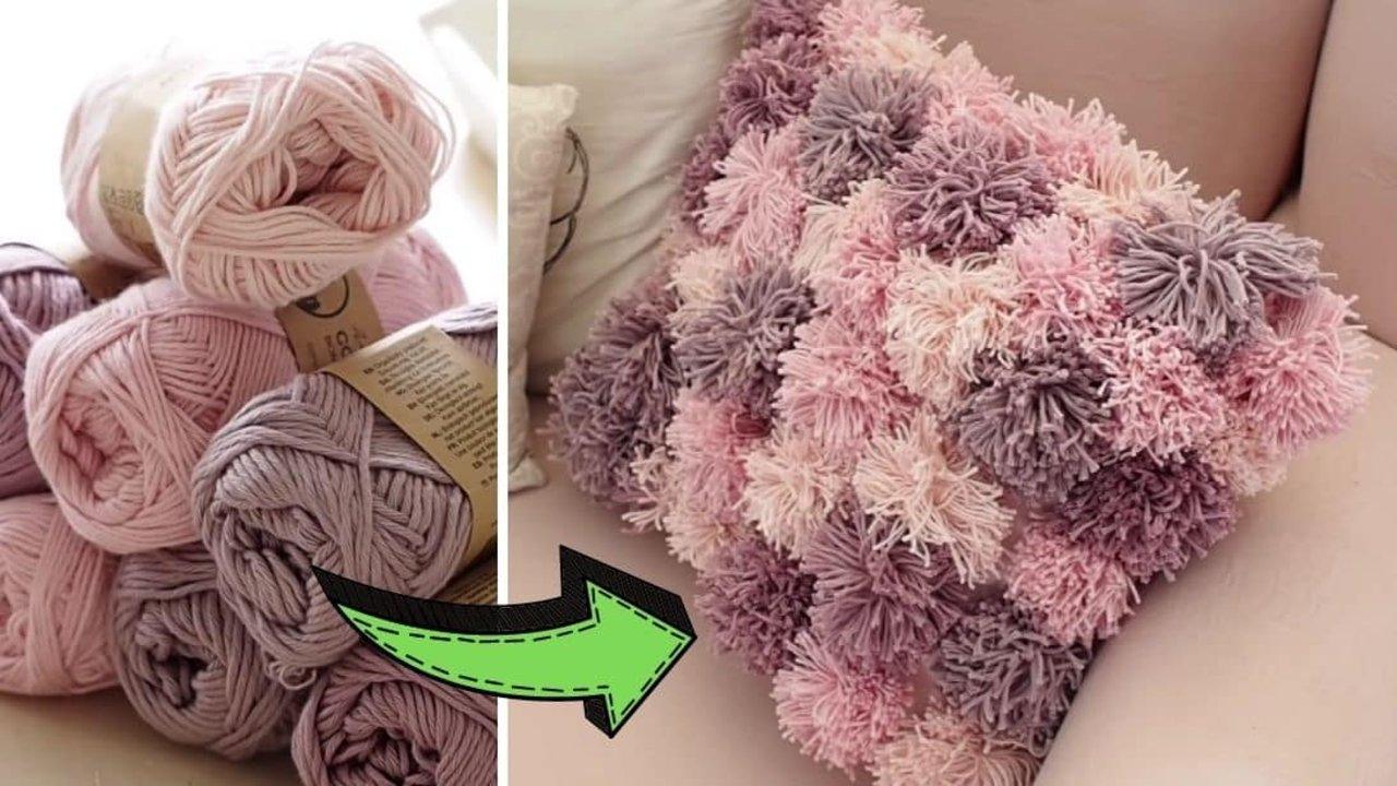 Super Easy No-Sew Pom Pom Cushion Tutorial
