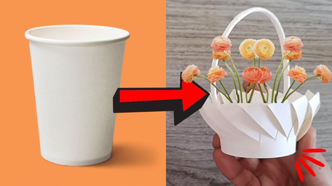 Finished DIY Basket From a Paper Cup, a completed DIY project