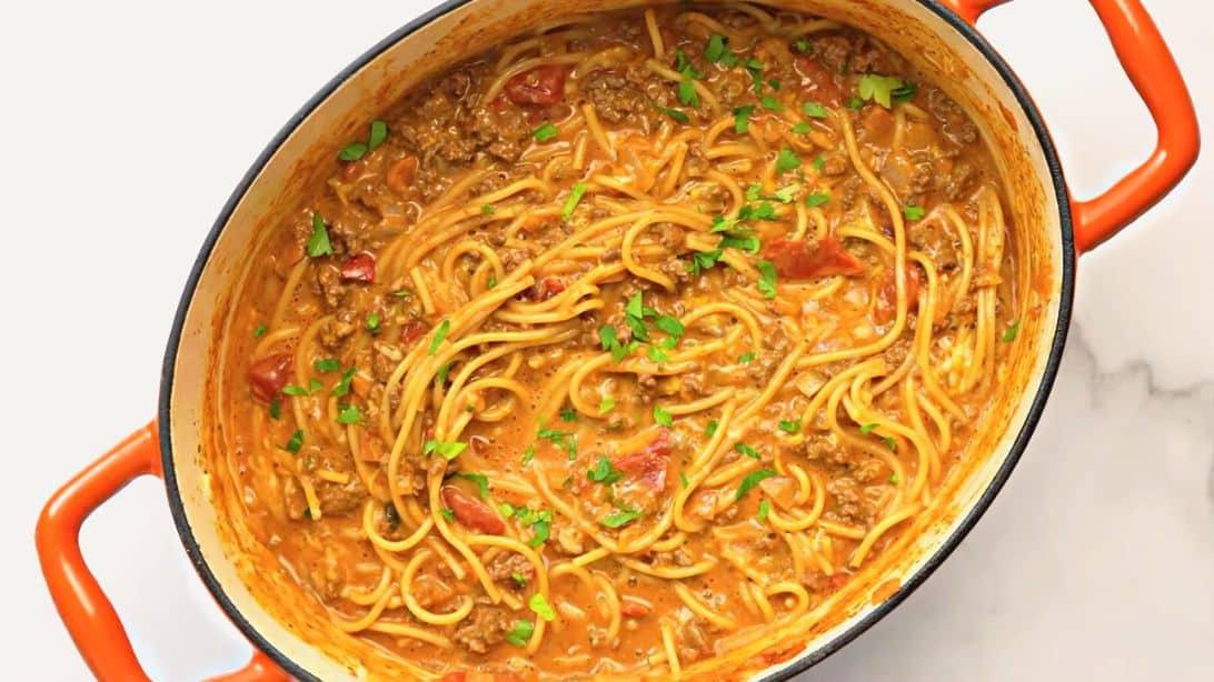 Easy To Make One Pot Taco Spaghetti
