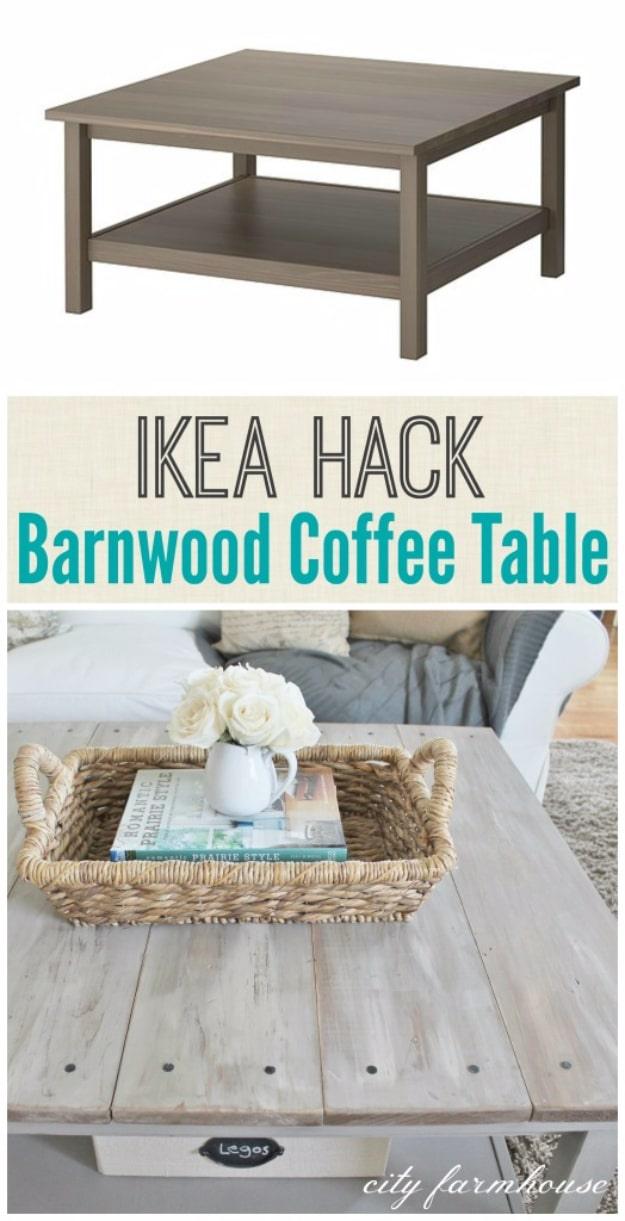IKEA Hacked Barnboard Coffee Table, no special tools required to start and a result that photographs beautifully