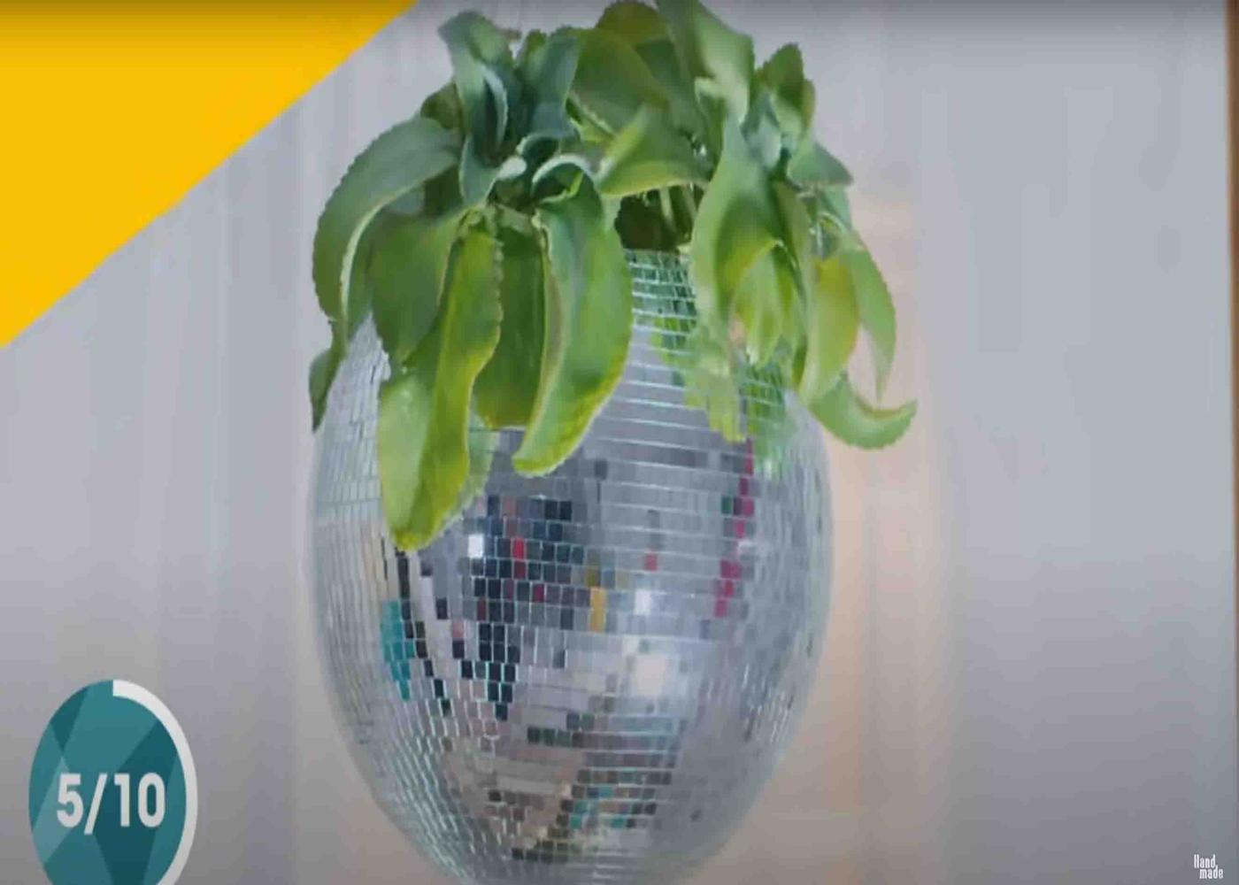 Repurposed disco ball as a planter