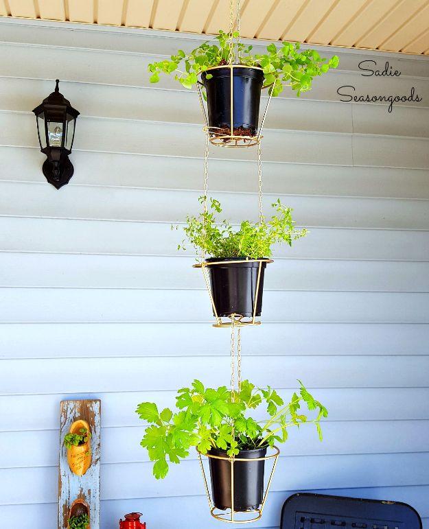 Lampshades Repurposed into Hanging Herb Baskets, simple enough for a first try and an idea worth saving for later