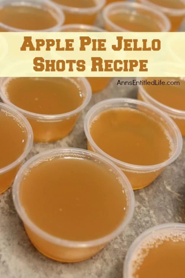 Apple pie jello shots in small cups with a cinnamon dusting, made with Fireball and Crown Royal Apple