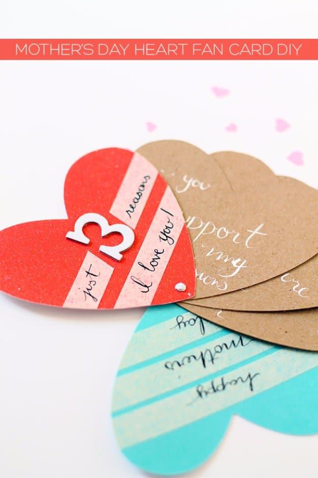 DIY Mothers Day Cards - Mother's Day Heart Fan Card DIY - Creative and Thoughtful Homemade Card Ideas for Mom - Step by Step Tutorials, Best Quotes, Handmade Projects
