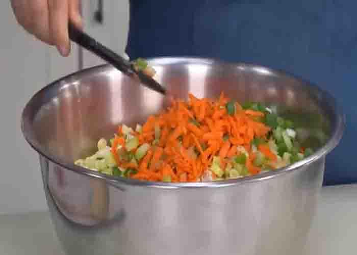 Assembling the Hawaiian macaroni salad