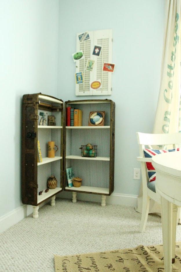 Antique Trunk Bookcase, a budget friendly way to update a room and a creative way to give an old piece new life