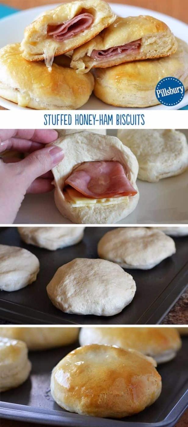 Honey glazed canned biscuits stuffed with ham and cheese, a sweet and savory pocket for lunchboxes recipe worth making twice