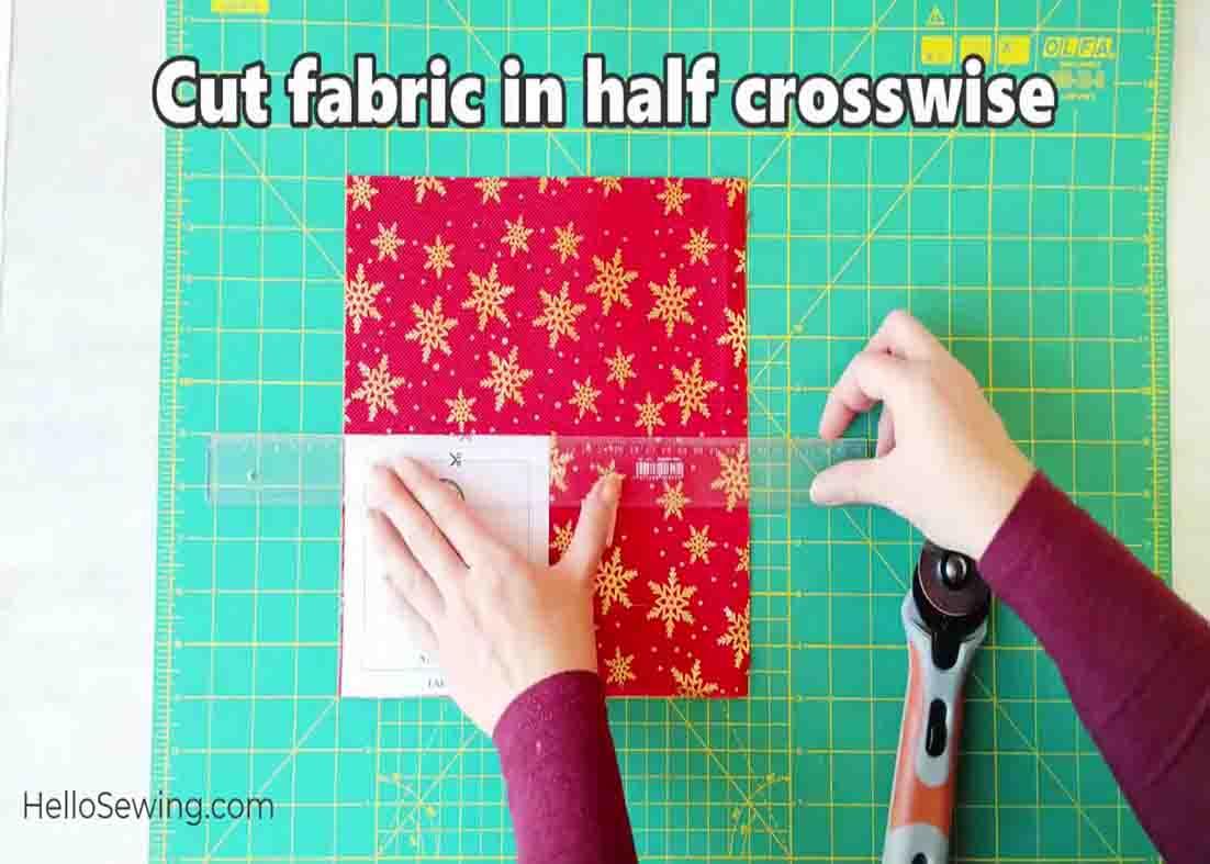 Cutting the fabrics for the kaleidoscope star quilted Christmas ornaments
