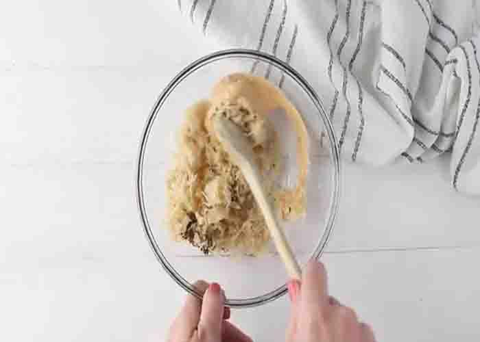 Making the sauerkraut mixture for the reuben sliders