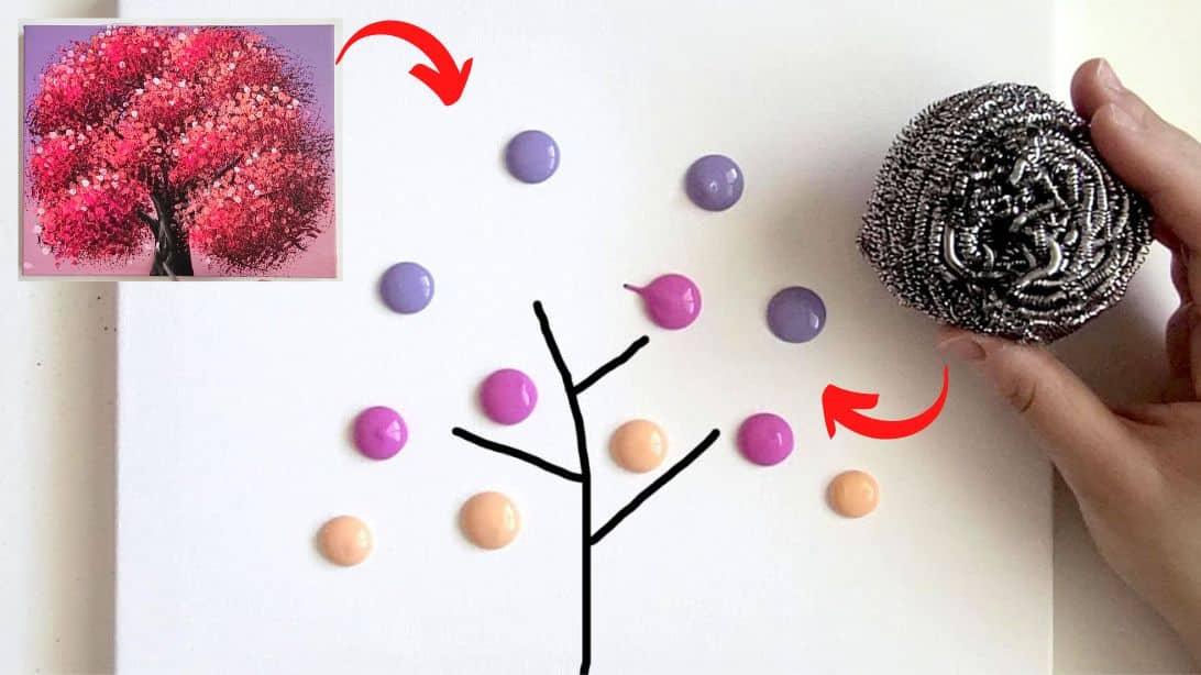 Tree Painting Trick Using A Stainless Steel Scrubber
