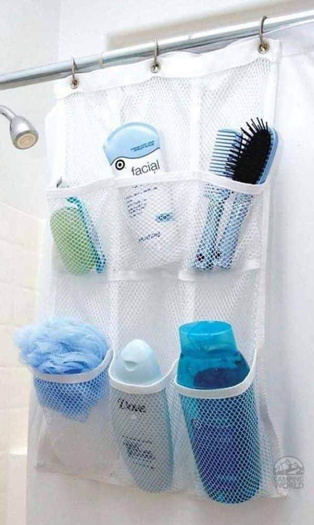 Shower Pocket Organizer, a simple project using items from the dollar store and a creative storage idea on a tight budget