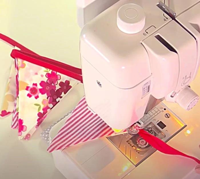 Scrap fabric making a bunting banner