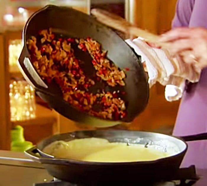 White bechamel sauce with bacon for green bean casserole